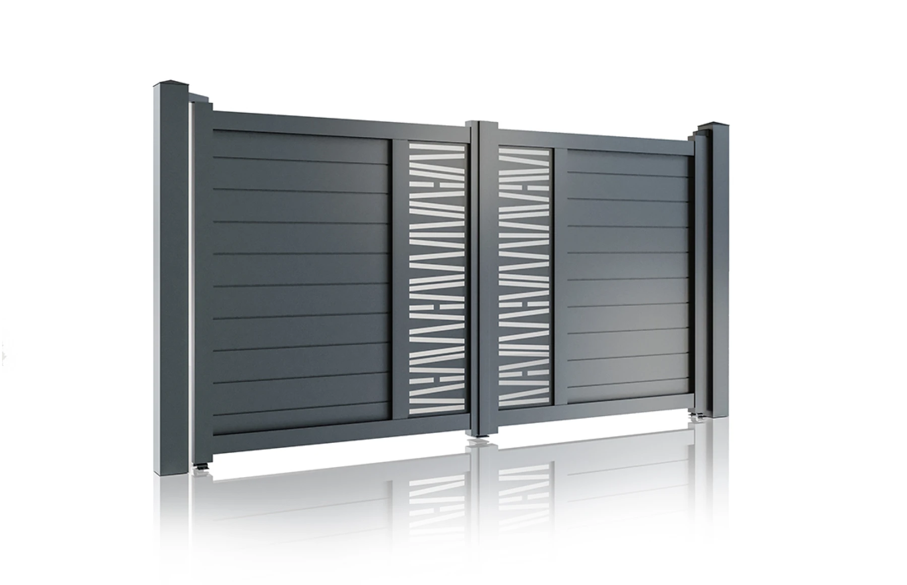 Portail battant métallique en aluminium 3000 x 1800 mm, gris anthracite, modèle Poseidon